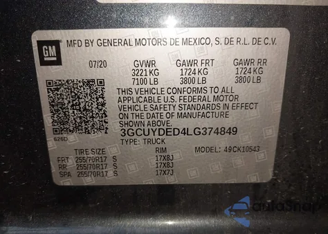 2020 Chevrolet Silverado 1500 4Wd Short Bed Lt from USA, damaged, VIN 3GCUYDED4LG374849